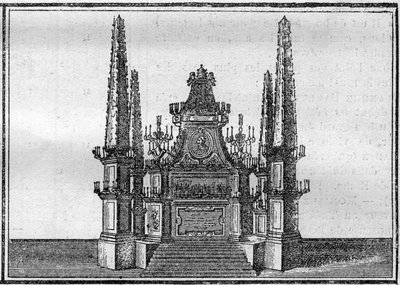 Pohřeb papeže v 18. století: katafalk zesnulého papeže. Rytina v „Histoire des religions““. od Unknown artist