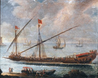 Galley opouštějící přístav v Janově (malba od Unknown artist