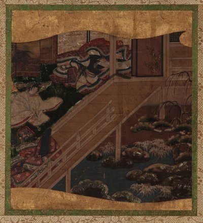 Zahrada a interiér: umělec malující portrét dámy od Unknown artist