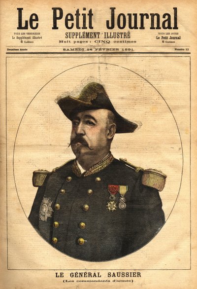 Generál Felix Gustave (Felix-Gustave) Saussier (1828-1905), se stal velitelem armády a členem vrchní válečné rady v letech 1882 až 1902. Rytina v „“Le petit journal illustrious“ 14/02/1891. Selva sbírka. od Unknown artist