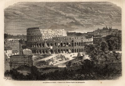 Celkový pohled na Colisee, v Římě, Flaviův amfiteátr dokončený v roce 80, za vlády císaře Tita, pojal až 75 000 lidí, zůstal v provozu až do 6. století, symbol imperiale Řím, leží východně od Fora Romana, je od Unknown artist