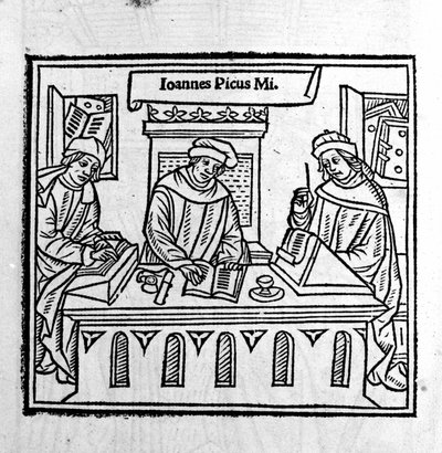 Giovanni Pico della Mirandola (Jean Pic de la Mirandole) se svými dvěma žáky - v "Epistole auree" "" z roku 1555 od Unknown artist