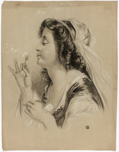 Dívka foukající do pampelišky (recto); hlava dívky z profilu (verso) od Unknown artist