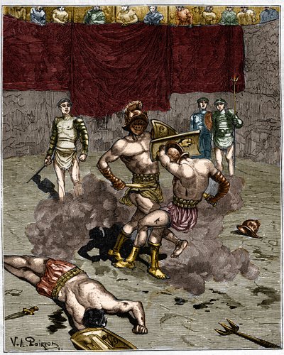 Boj gladiátorů. 19. století rytina. od Unknown artist