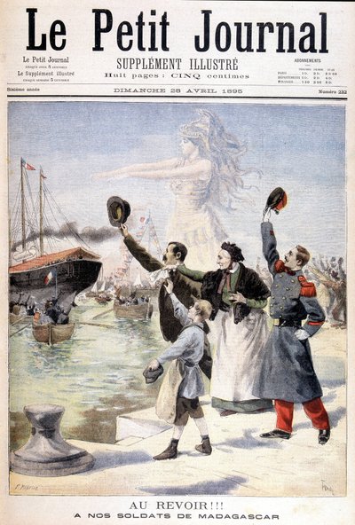 Sbohem našim vojákům z Madagaskaru: odjezd francouzské výpravy na Madagaskar - v „“Le Petité Journal““ z 28.4.1895 od Unknown artist