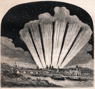Velká kometa z roku 1744 (C/1743 X1) - Grande comete a six tails de 1744 - Comete de Cheseaux nebo Comete Klinkenberg-Cheseaux - rytina kolem roku 1867 od Unknown artist