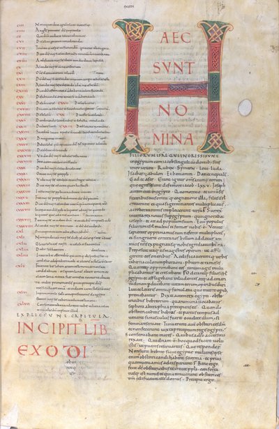 Haec sunt nomina: Iniciála knihy Exodus, 11. století (miniatura, blánový rukopis) od Unknown artist