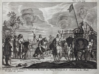 Henri, hrabě z Brederode (Hendrik Graaf van Brederode) (1531-1568), opouštějící Antverpy (Nizozemsko, Nizozemsko), přichází před Viléma I. Oranžsko-Nassauského (Orange Nassau), prince Oranžského (nebo Guillauma Mlčenlivého od Unknown artist