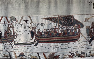 Loď Harolda II (1022 - 1066) unesena bouří uvízla na pobřeží Ponthieu - Bayeux Tapestry, známá jako Výšivka královny Mathildy od Unknown artist
