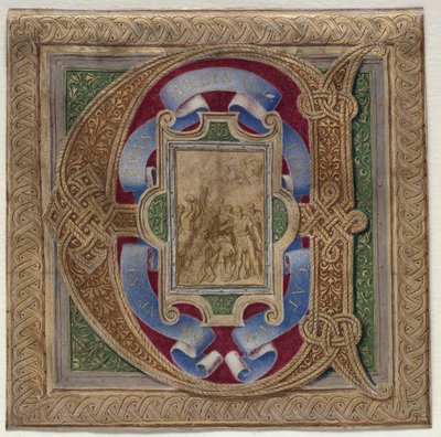Historická iniciála (E) Vyříznutá z misálu Colonna: Umučení sv. Štěpána od Unknown artist