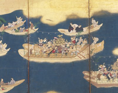 Hiyoshi-Sann? Festival (inkoust, barva a plátkové zlato na papíře, šestipanelové plátno) od Unknown artist
