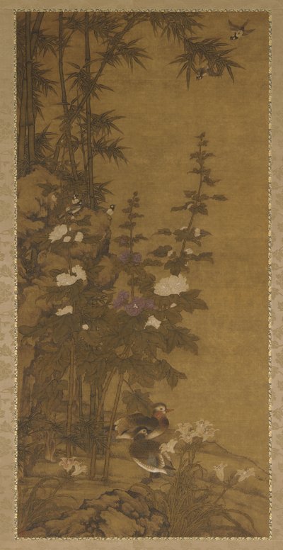 Hollyhocks a kachny od Unknown artist