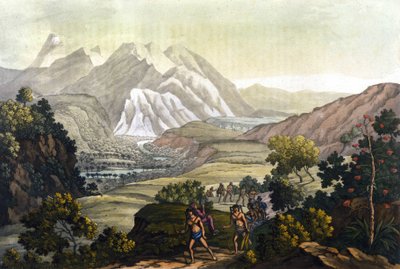 Humboldt a Bonpland překračují horu Quindiu na přepravních židlích. Z cesty do And od Alexandra Von Humboldta (Alexandre de Humboldt od Unknown artist