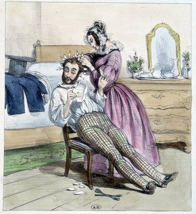 Vtipná kresba o nevěře dandyho dopisem jeho snoubenky - kresba od Unknown artist