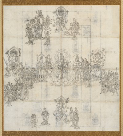 Ikonografický náčrt (Zuzō) pro dobročinnou sútru mandalu králů od Unknown artist