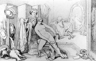 Ilustrace zobrazující Casanovu a nahou ženu - v „Historie mého života““ od Casanovy. Brusel 1872. od Unknown artist