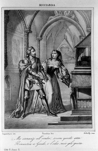 Ilustrace ke scéně 2 dějství II „Ricciarda““ od italského básníka a dramatika Ugo Foscolo (1778-1827) 19. století od Unknown artist