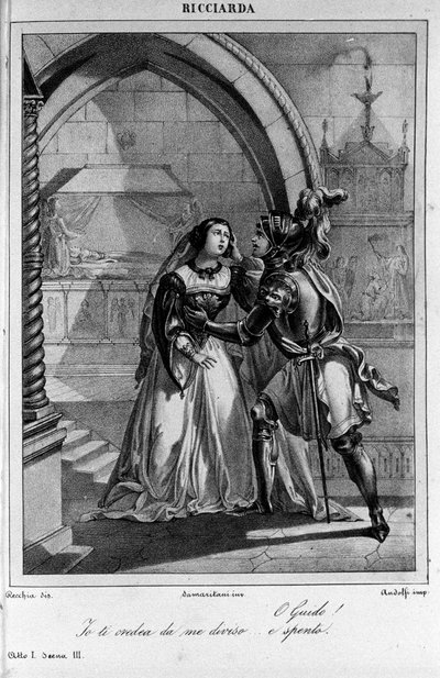 Ilustrace ke scéně 3 dějství I „Ricciarda““ od italského básníka a dramatika Ugo Foscolo (1778-1827) 19. století od Unknown artist