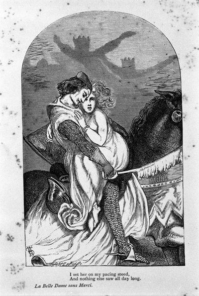 Ilustrace pro „krásnou dámu bez slitování“ od básníka Johna Keatse (1795-1821) 19. století od Unknown artist