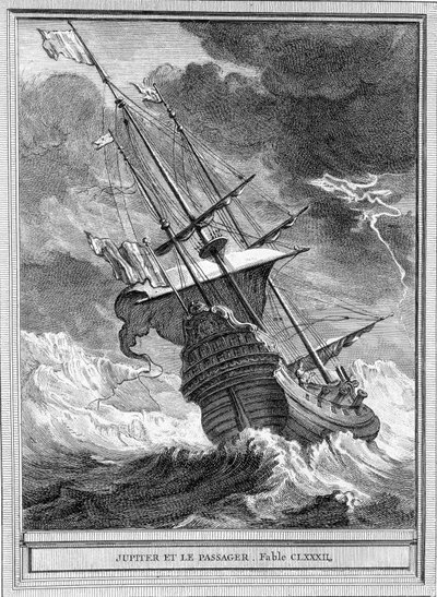 Ilustrace bajky „Jupiter a cestující“ od Jean de La Fontaine od Unknown artist
