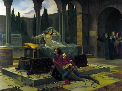 Ilustrace poslední scény baletu „Romeo a Julie“ od Piotra nebo Petra Iljiče Čajkovského (nebo Čajkovského nebo Čajkovského nebo Čajkovského od Unknown artist
