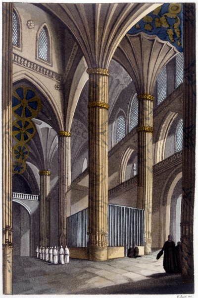Interiér katedrály Salamanca. Litografie 19. století. od Unknown artist