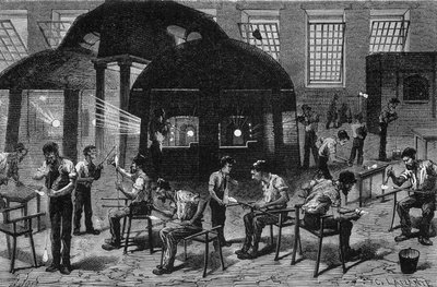 Interiér skla (gobeleterie), rytina 19. století. od Unknown artist