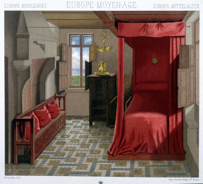 Interiér domu v 15. a 16. století. V „Le Kostým historique od A. Racineta od Unknown artist