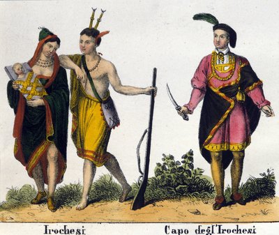 Irokézští indiáni ze Spojených států amerických. Litografie z počátku 19. století od Unknown artist