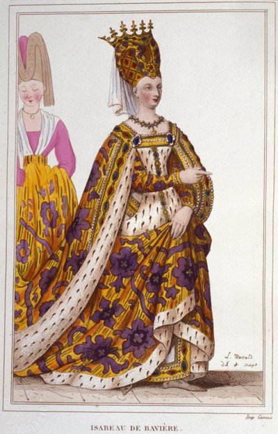 Isabeau (Isabelle, Elisabeth) Bavorský (1371-1435). Francouzská královna. Rytina z roku 1830. od Unknown artist
