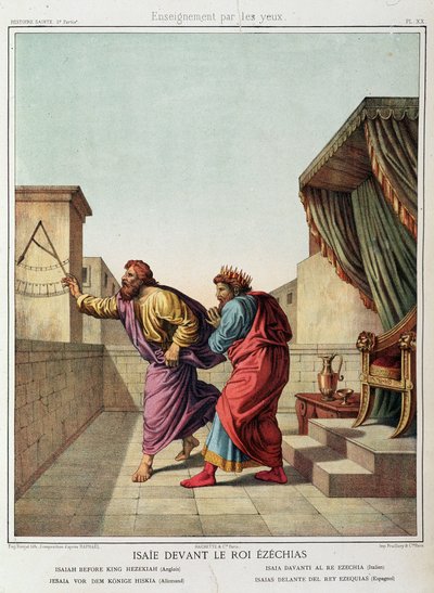 Izajáš před králem Ezechiášem ve „Svaté historii“, ed. Hachette od Unknown artist