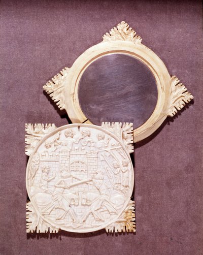 Slonovinové zrcadlo a krabice představující scénu rytířského turnaje. 1450-1500. Paříž, Národní muzeum středověku, Thermes de Cluny od Unknown artist