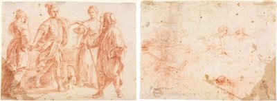 Jacob a Laban s Rachel a Leah (obrázek) Náčrt dvou mužů a dalších různých postav (verze) od Unknown artist