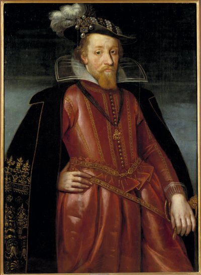 James Stuart, James VI King of Scotland a James I King of England and Ireland - Portrét anglického krále Jakuba I. (1566-1625), Anonym . Olej na dřevě. Rozměr: 115 x 86 cm. Národní muzeum Stockholm od Unknown artist