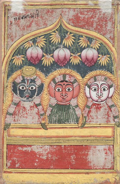 Jagannath, Subhadra a Balarama v oblouku (Verso) od Unknown artist