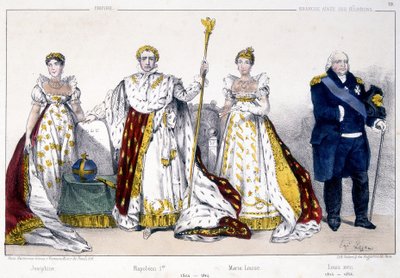 Joséphine, Napoleon 1er, Marie Louise a Louis XVIII - v „La Monarchie francaise en estampes““ od Unknown artist