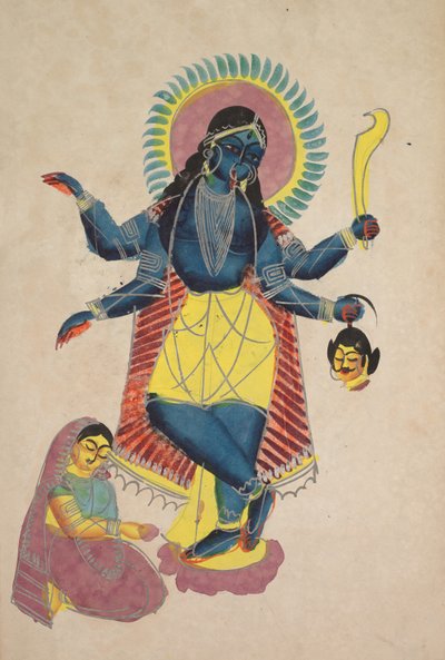 Krišna jako Kali uctívaný Radhou (recto) od Unknown artist