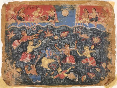 Krišna si hraje s gopi v řece Jumna z Bhagavata Purany od Unknown artist