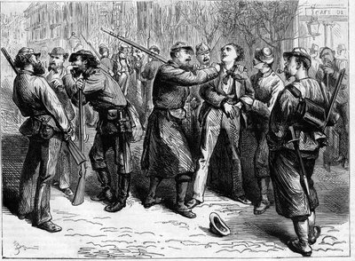 La Commune de Paris v roce 1871. Zatčení refraktera oddílem federálů. od Unknown artist