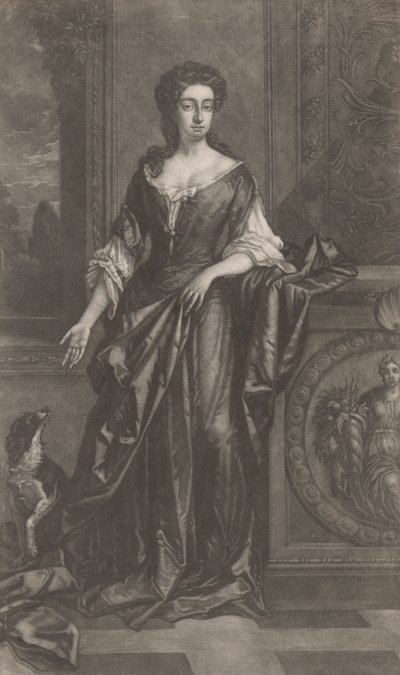 Dáma (se psem, opřená o podstavec s basreliéfem roh hojnosti) od Unknown artist