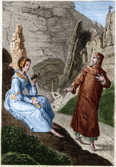 Laure de Noves (Laura) a Francesco Petrarca (Petrarca) (italský básník a humanista 1304 - 1374). Rytina z konce 18. století. od Unknown artist