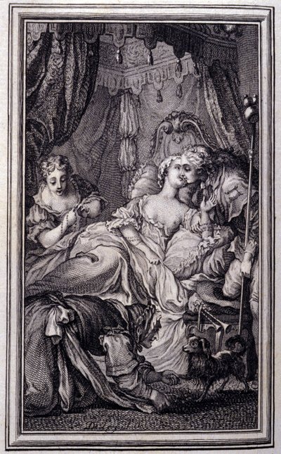 Malý pes, který hází penězi a kameny - v „Příběhy a povídky ve verších“ od Jean La Fontaine. 1762. od Unknown artist