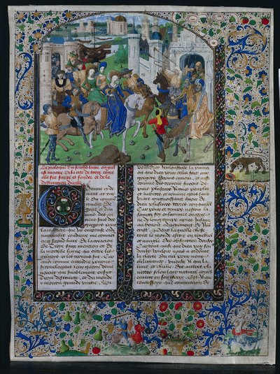 List z "Chronique Universelle" Jehana de Courcy: Král Priam se setkává s Helen a Paris před branami Tróje od Unknown artist