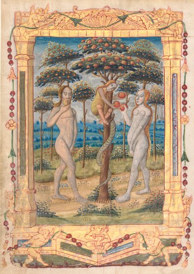 List z knihy hodin: Adam a Eva a pád člověka (prefatická miniatura k úřadu Panny Marie) (recto) od Unknown artist