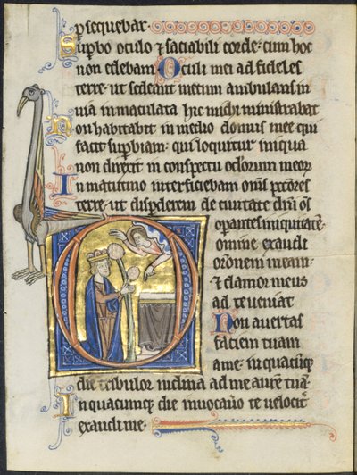 List ze žaltáře: Iniciála D: David v modlitbě před oltářem a Kristus v oblaku (2 ze 2 vyříznutých listů) od Unknown artist