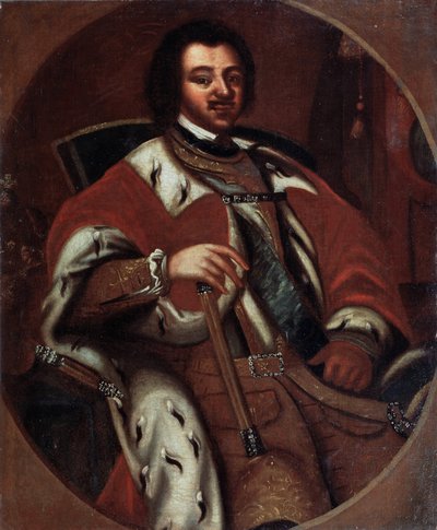 Ruský císař Petr I. (Veliký) (1672-1725) na trůnu (na trůn nastoupil císař Petr I.). Anonymní malování. Olej na plátně, počátek 18. století. Státní muzeum umění, Yaroslav (Rusko). od Unknown artist