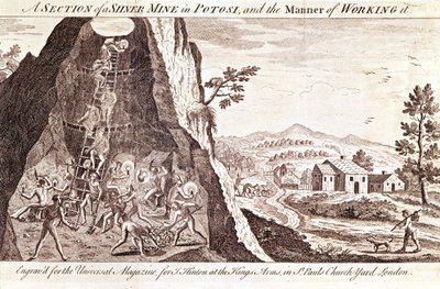 Stříbrné doly v Potosí v Bolívii. 19. století rytina. od Unknown artist