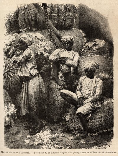 Les ouvriers Parsi au repos, au marche au coton de Bombay.Graving à illustration le voyage dans les provincis meridionales de l
