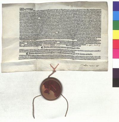 Odpustkový dopis Alberta Braniborského (1490-1545), arcibiskupa z Mohuče, z pověření papeže Lva X. (Jan de Medici) od Unknown artist