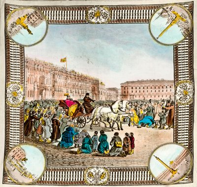 Osvobození nevolníků ruským carem Alexandrem II. (1818-1881) v roce 1861. Ruský šátek té doby. Soukromá sbírka od Unknown artist